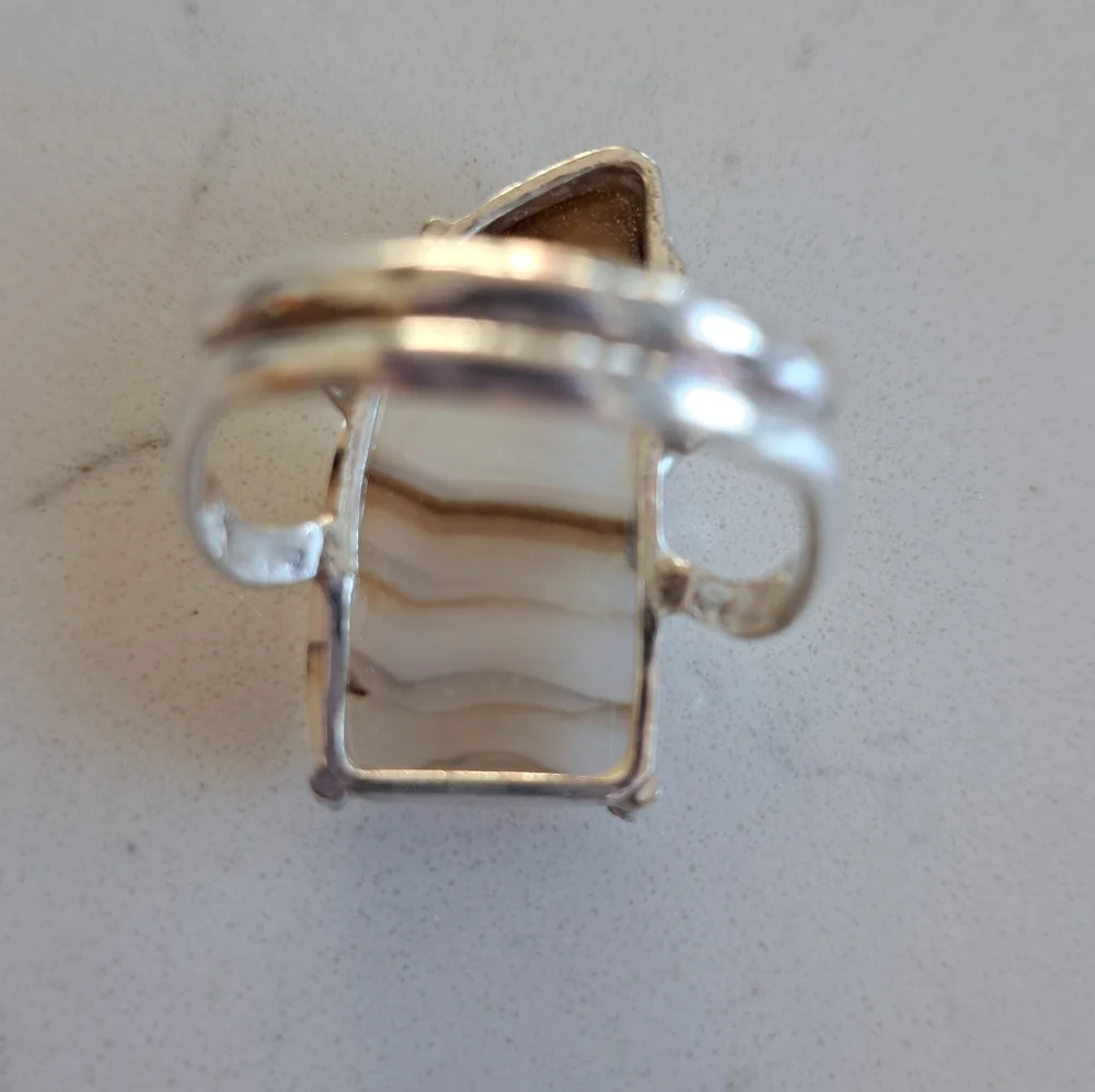Men's Artisan Agate Ring, Sz 12, Genuine In SS